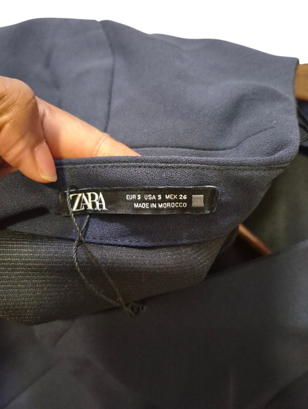 Zara Navy Ruched Waist Midi Sheath Dress Cap Sleeve Office Size Small - Picture 8 of 8